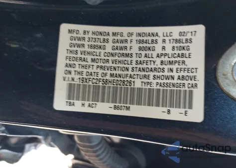 2017 Honda Civic Lx z USA, uszkodzony, nr VIN 19XFC2F58HE028261